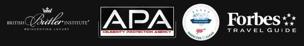 The British Institute of Butlers, APA Celebrity Protection, AAA Five Diamond Award Inspected & Clean Properties, Forbes Travel Guide Five Star Properties