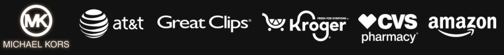 Michael Kors, AT&T, Great Clips, Kroger, CVS Pharmacy, Amazon